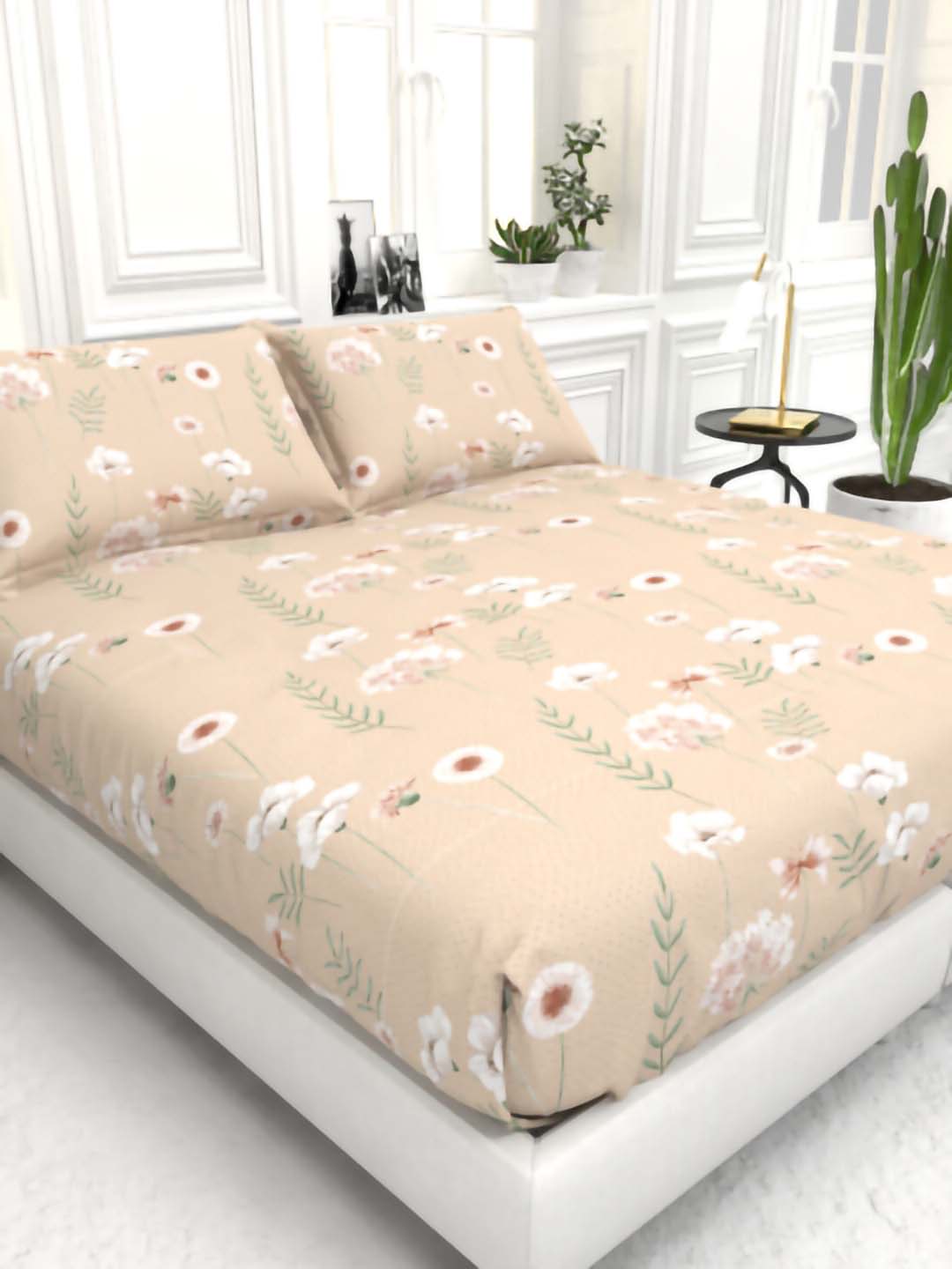 Cider King Size Micro-Cotton Sheet Set - Peach & White