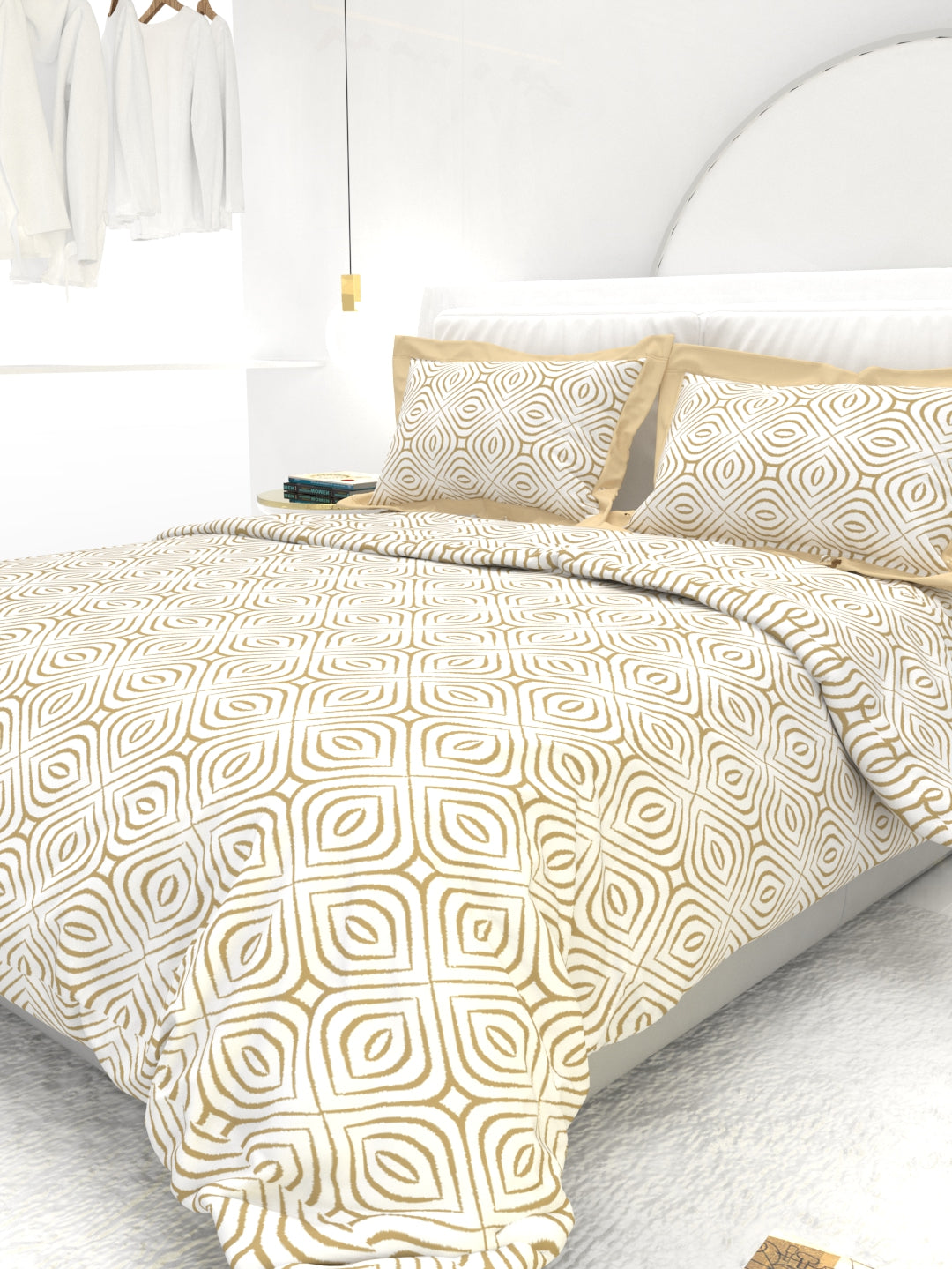 Carnation King Size Bedsheet Set with Contrast Border - Sand