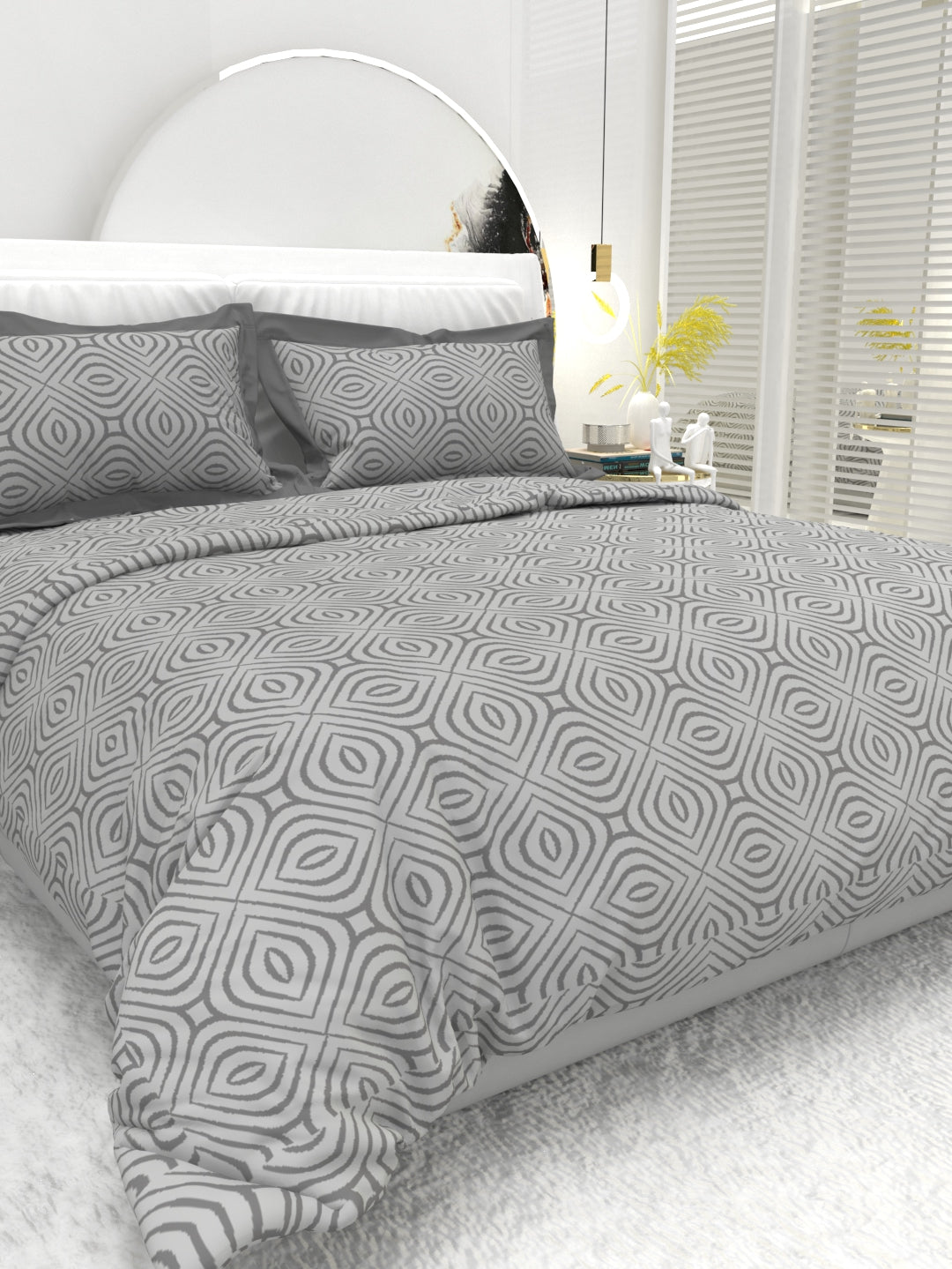 Carnation King Size Bedsheet Set with Contrast Border - Summer Gray