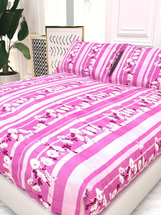 Clay Double Bed Pure Cotton Sheet Set - Fuchsia & White