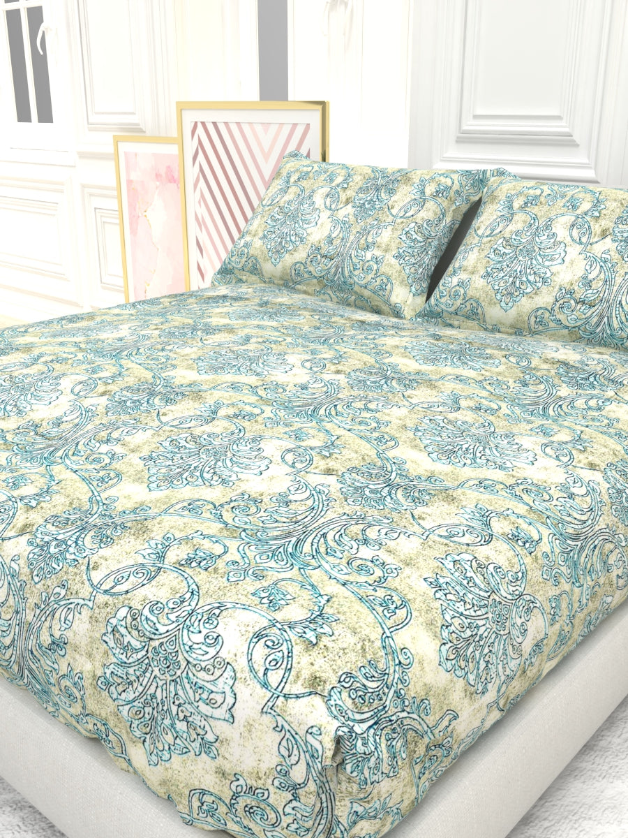 Georgia Double Size Satin Twill Bedsheet Set - Cream & Blue