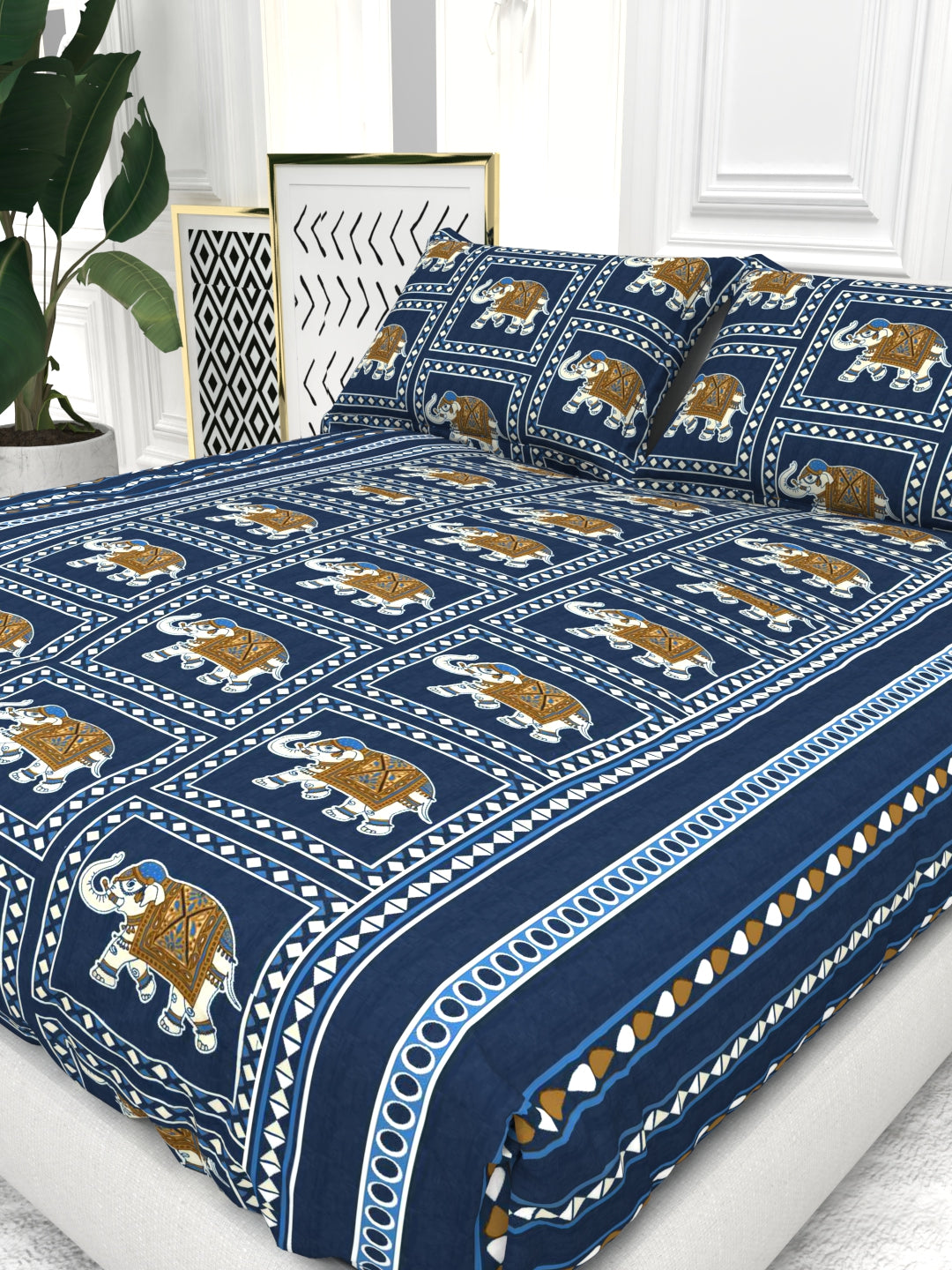 Bruno King Size Reactive Satin Bedsheet Set - Blue