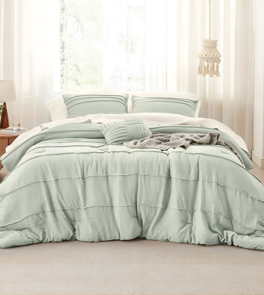 Elysium 5-Piece Hand-Pleated Comforter Ensemble (400Tc Satin) - Sea Green