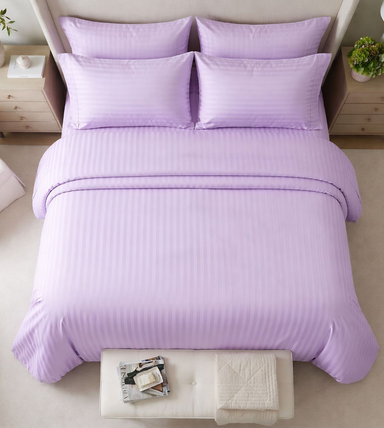 Sapphire 3-Piece 100% Cotton Satin Bedsheet Set - Lavender