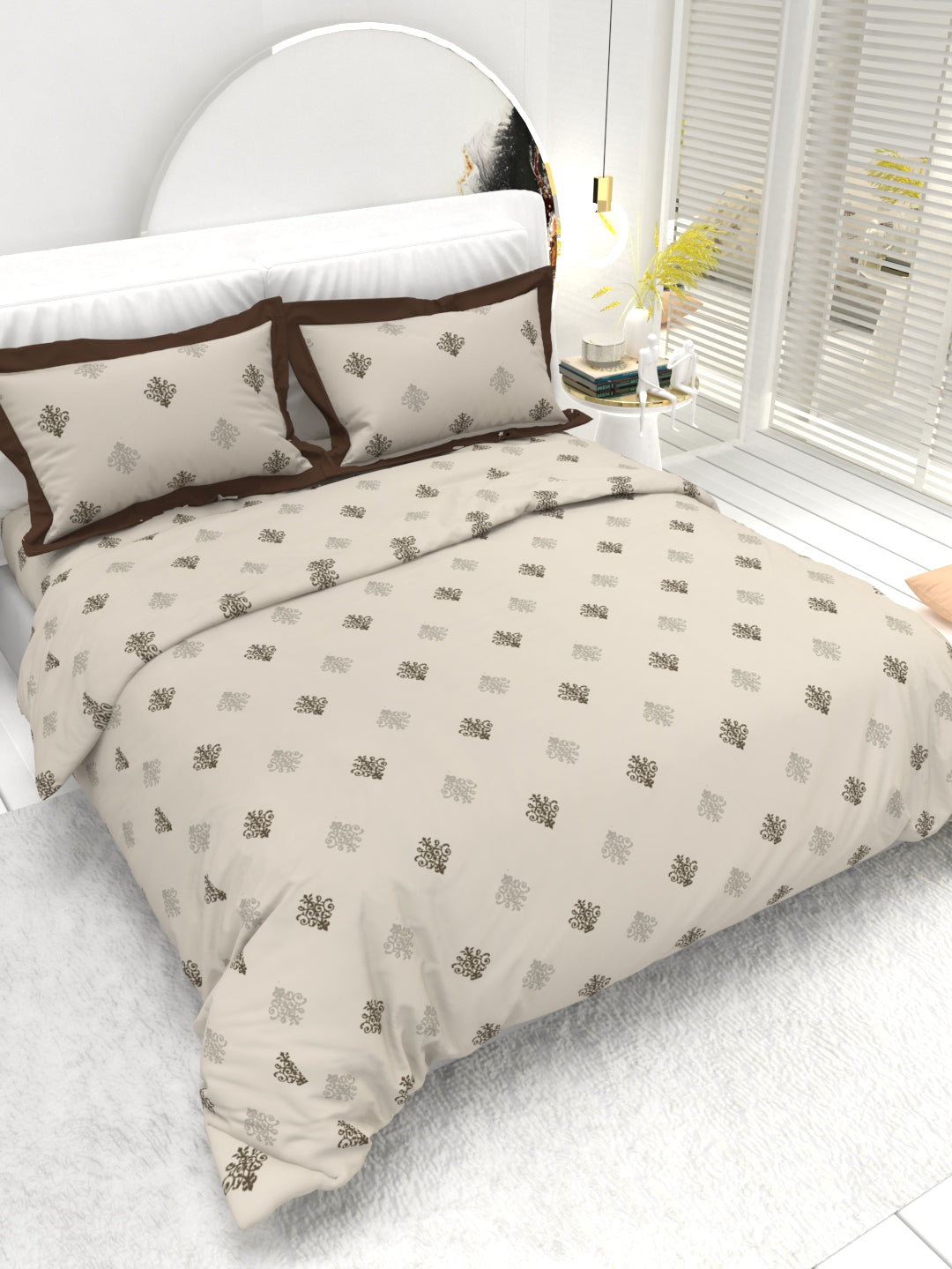 Carnation King Size Bedsheet Set with Contrast Border - Espresso Brown