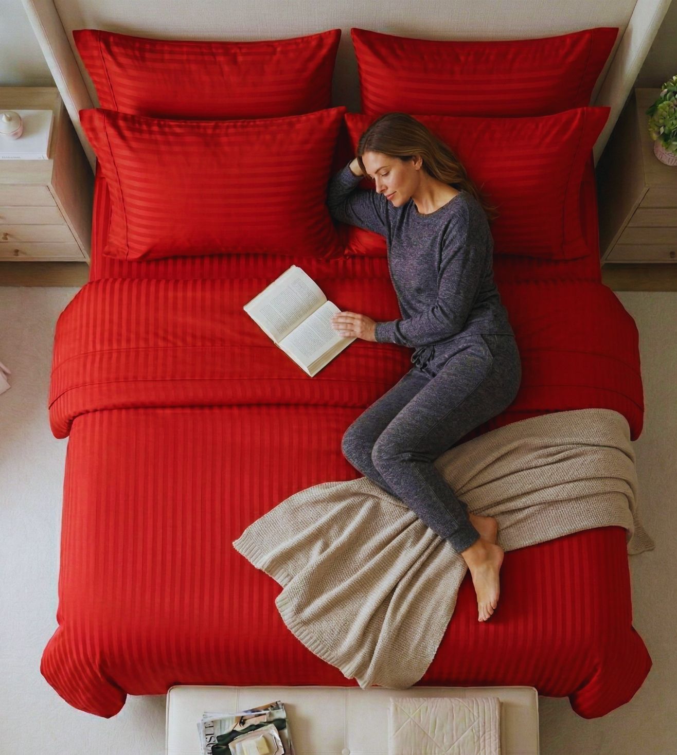 Sapphire 3-Piece 100% Cotton Satin Bedsheet Set - Red