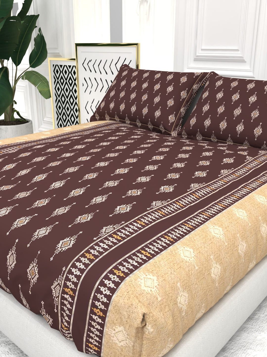 Bruno King Size Reactive Satin Bedsheet Set - Brown