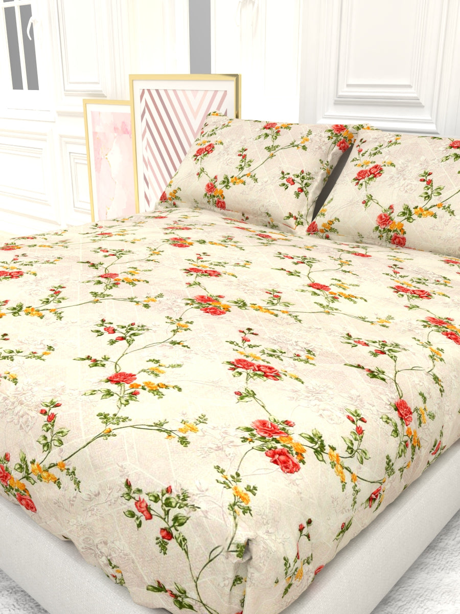 Georgia Double Size Satin Twill Bedsheet Set - Cream & Peach