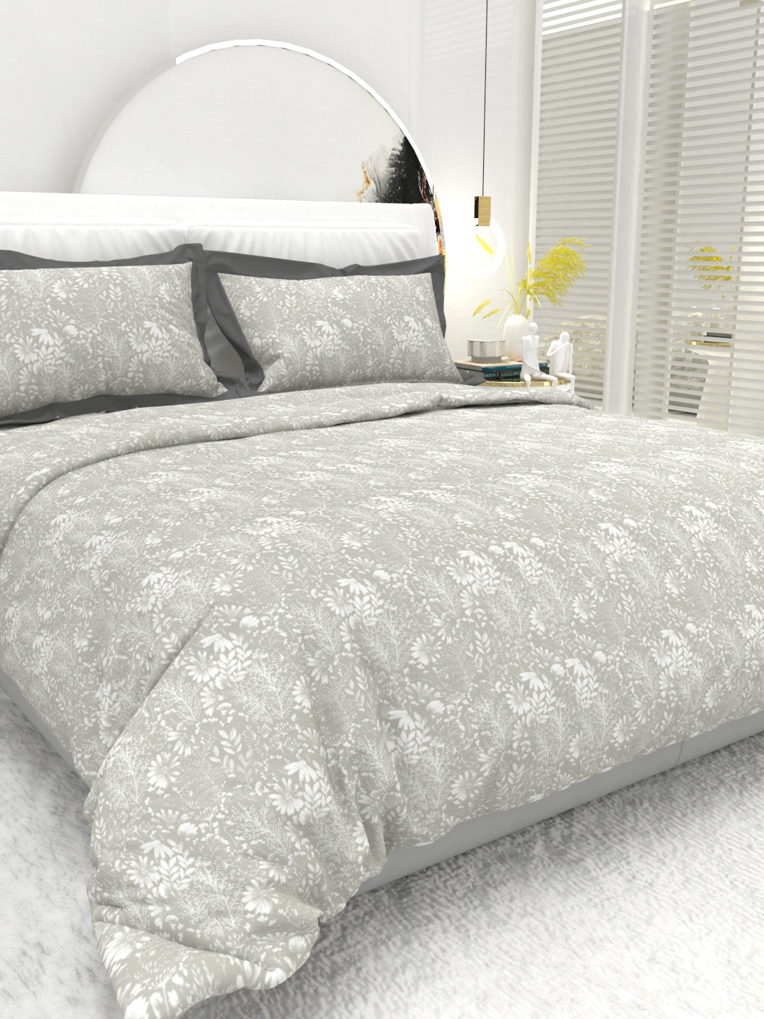 Carnation King Size Bedsheet Set with Contrast Border - Gray