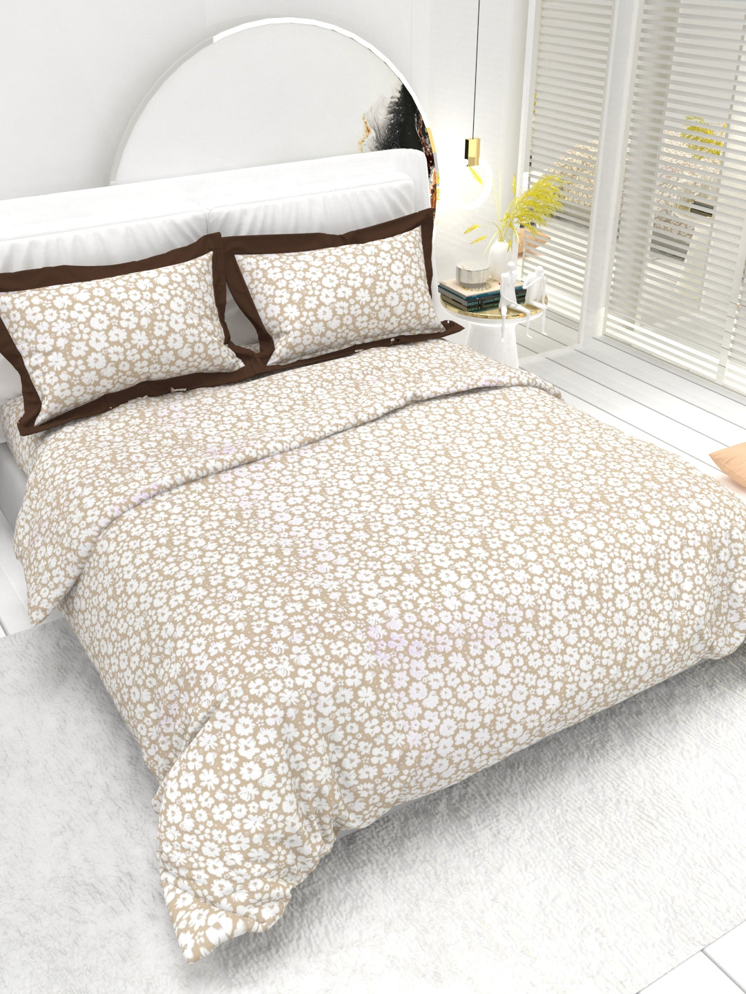Carnation King Size Bedsheet Set with Contrast Border - Sand