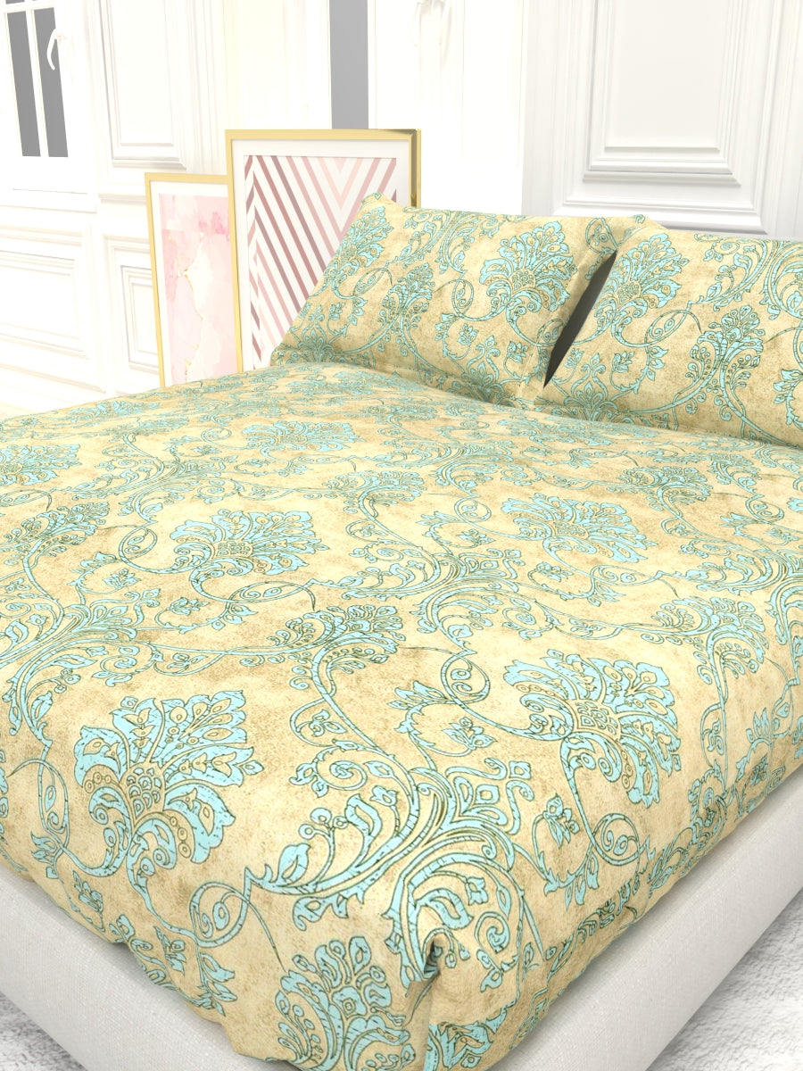 Georgia Double Size Satin Twill Bedsheet Set - Sand & Blue