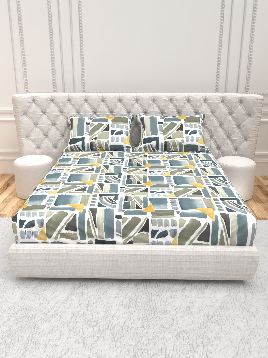 Cider Double Bed Micro-Cotton Sheet Set - Cream & Gray