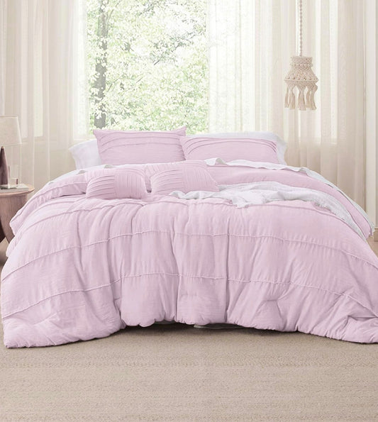 Elysium 5-Piece Hand-Pleated Comforter Ensemble (400Tc Satin) - Powder Pink