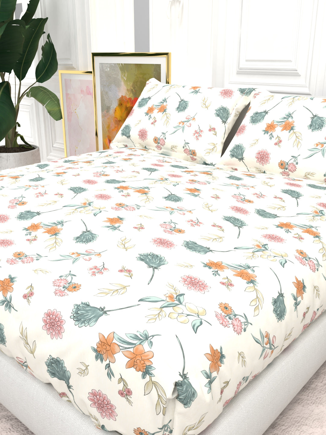 Cider Double Bed Micro-Cotton Sheet Set - Cream & Blush