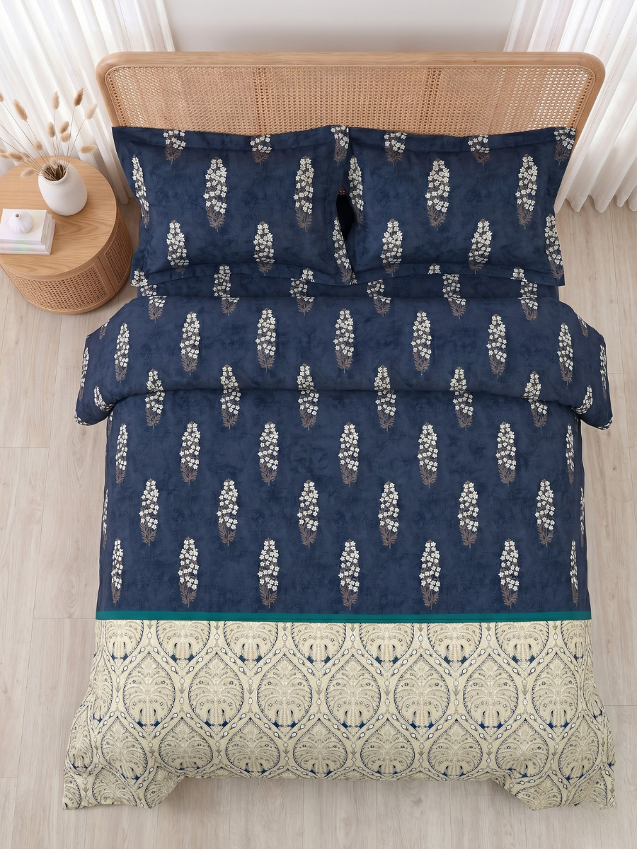 Bruno King Size Reactive Satin Bedsheet Set - Navy Blue