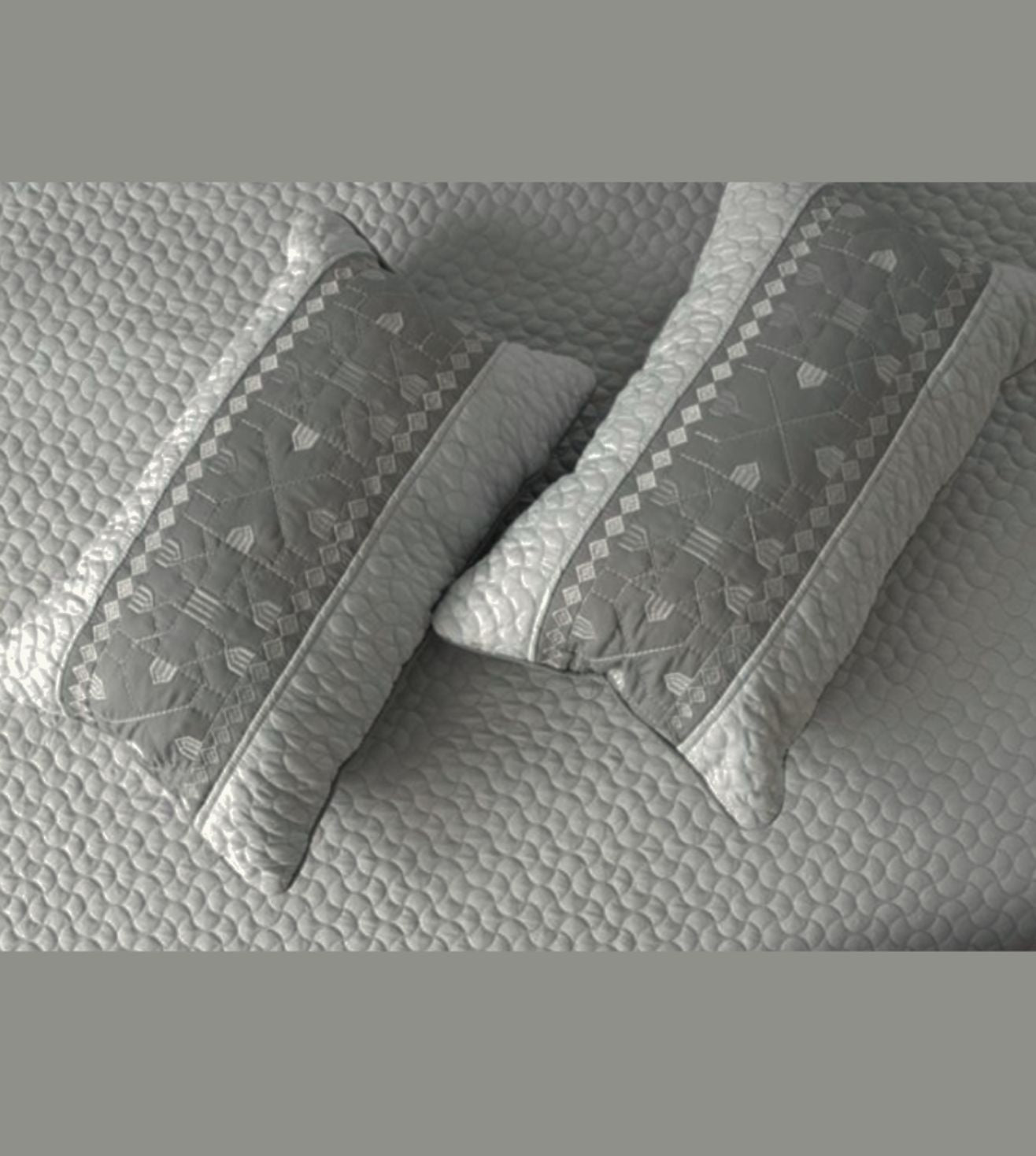 Noir 5-Piece Quilted & Embroidered Bedcover Ensemble - Gray