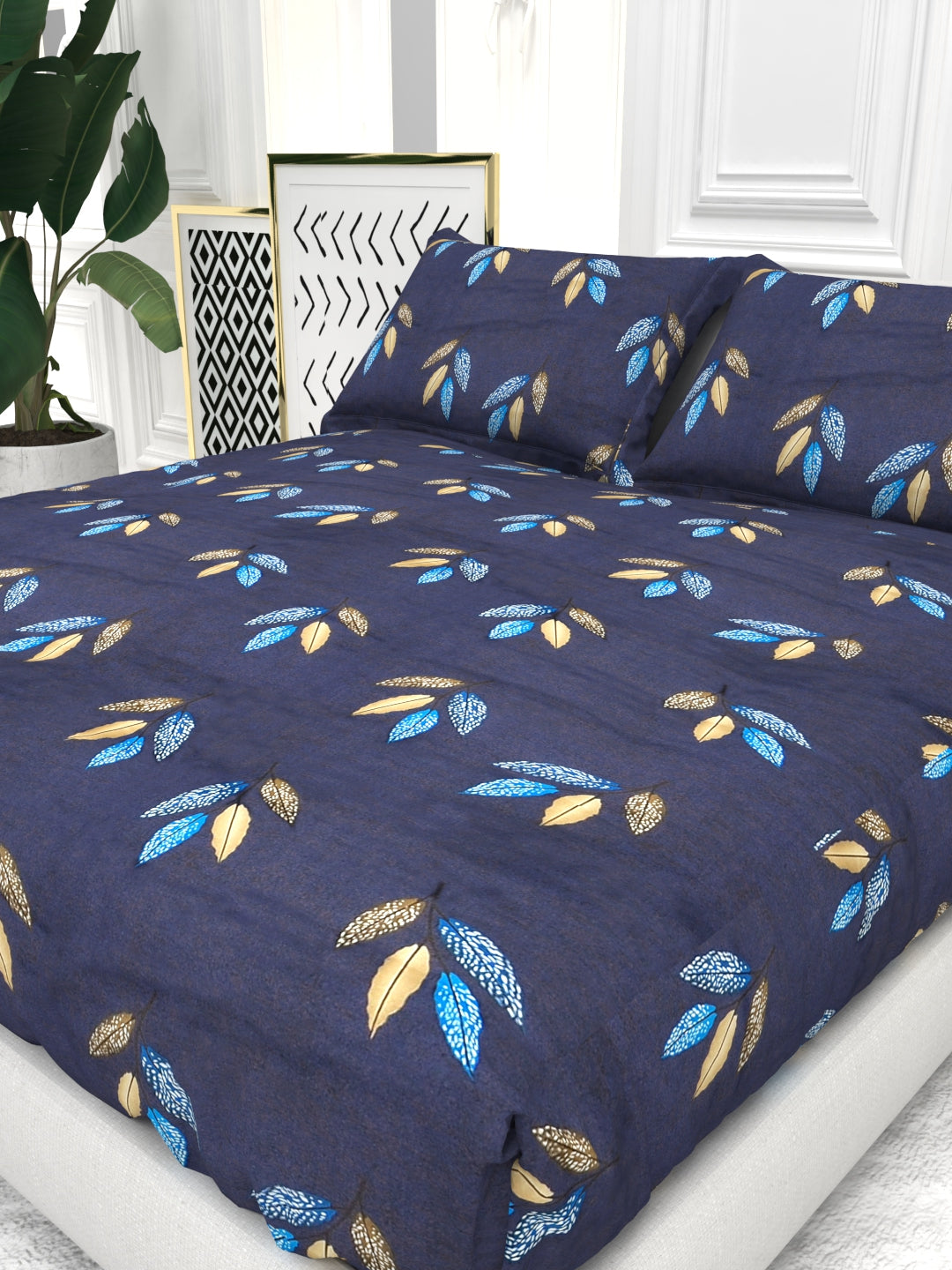 Bruno King Size Reactive Satin Bedsheet Set - Blue