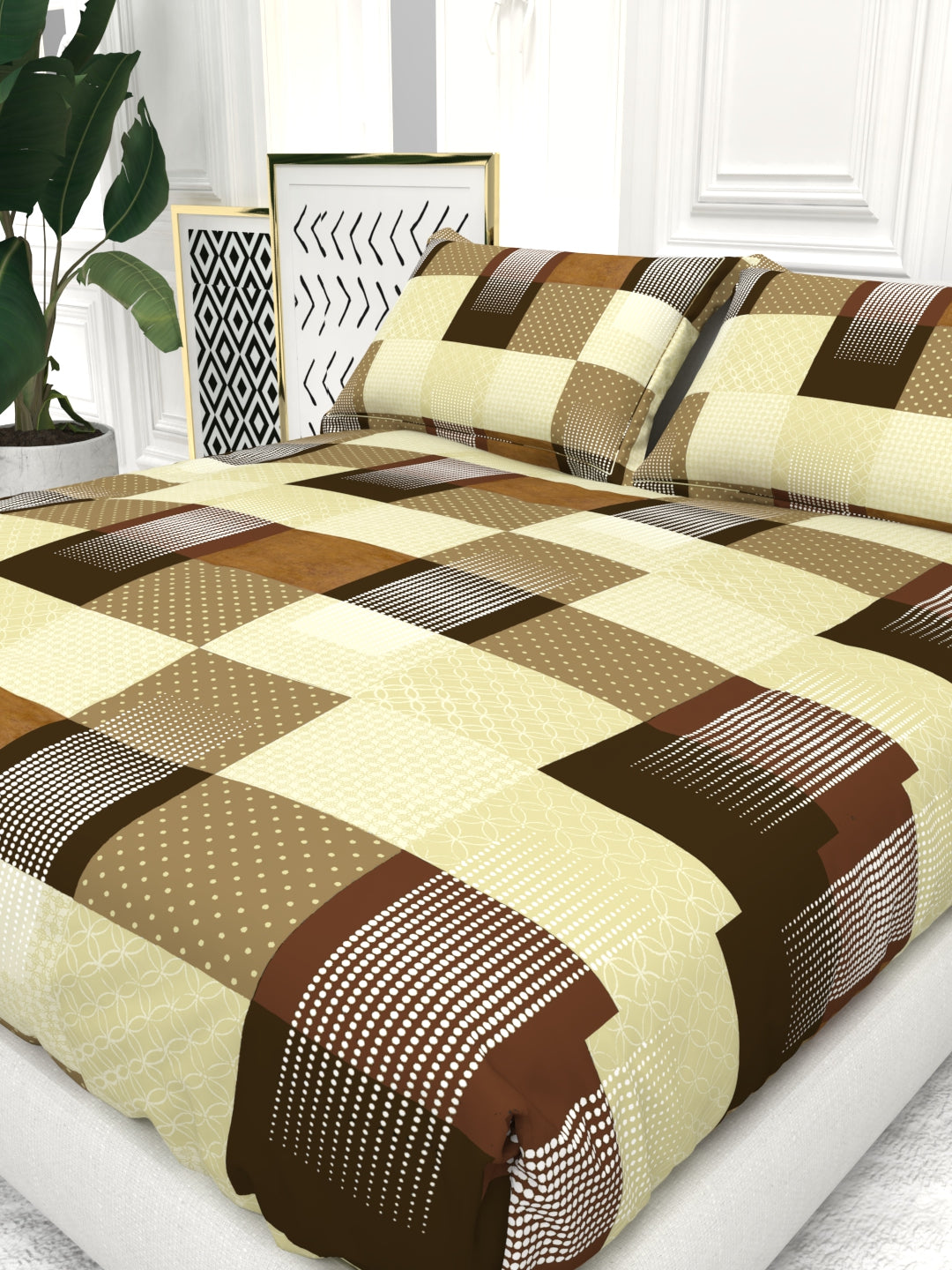 Bruno King Size Reactive Satin Bedsheet Set - Beige Brown