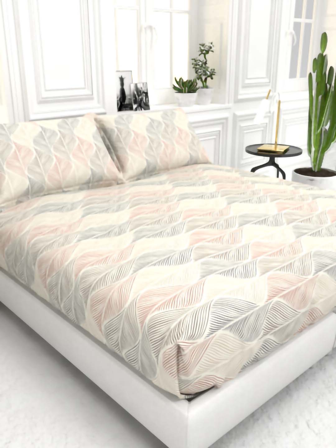 Cider Double Bed Micro-Cotton Sheet Set - Cream & Peach