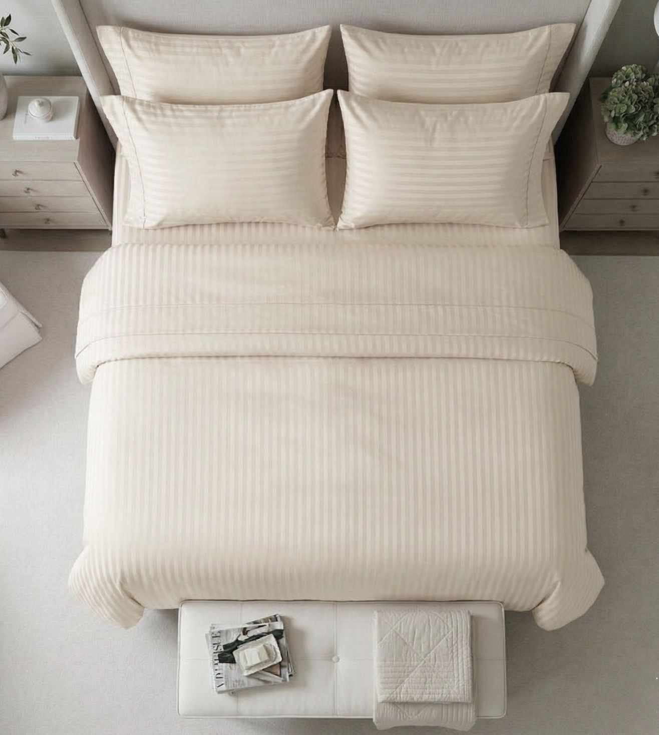 Sapphire 3-Piece 100% Cotton Satin Bedsheet Set - Ivory