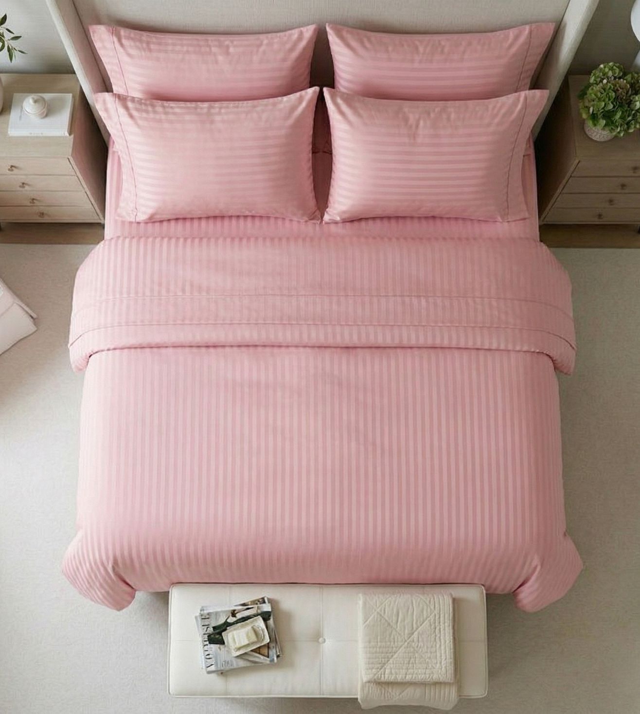 Sapphire 3-Piece 100% Cotton Satin Bedsheet Set - Powder Pink