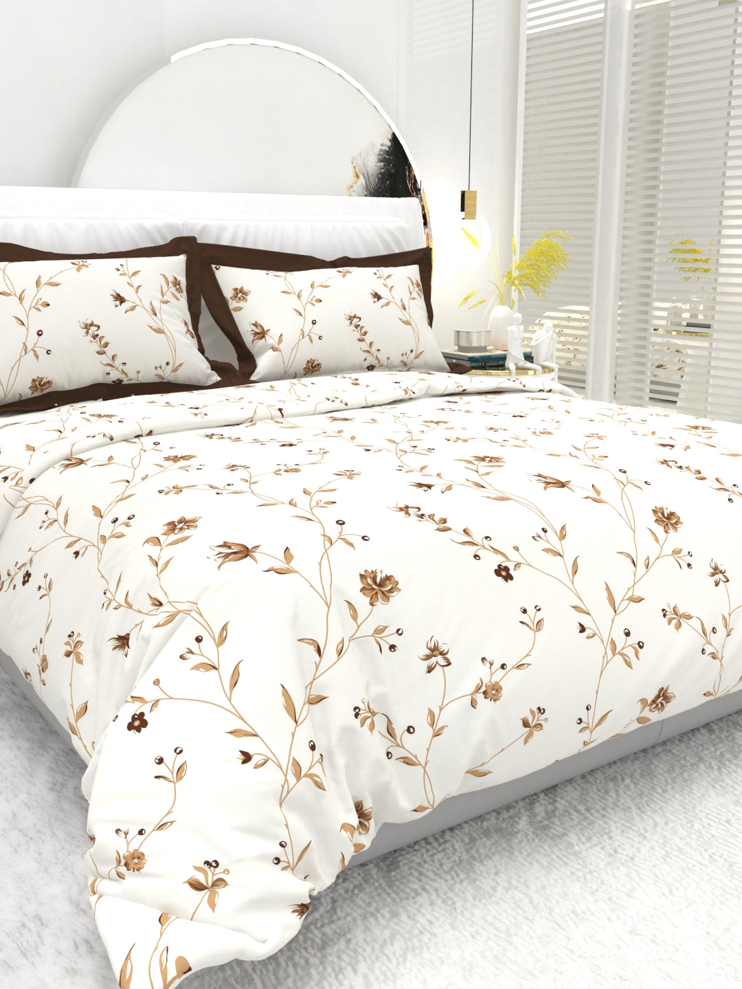 Carnation King Size Bedsheet Set with Contrast Border - White & Gray