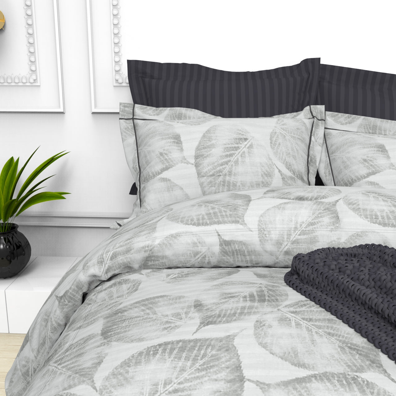 Christie King Size Self-Striped Satin Bedsheet Set (4 Pillow Covers)