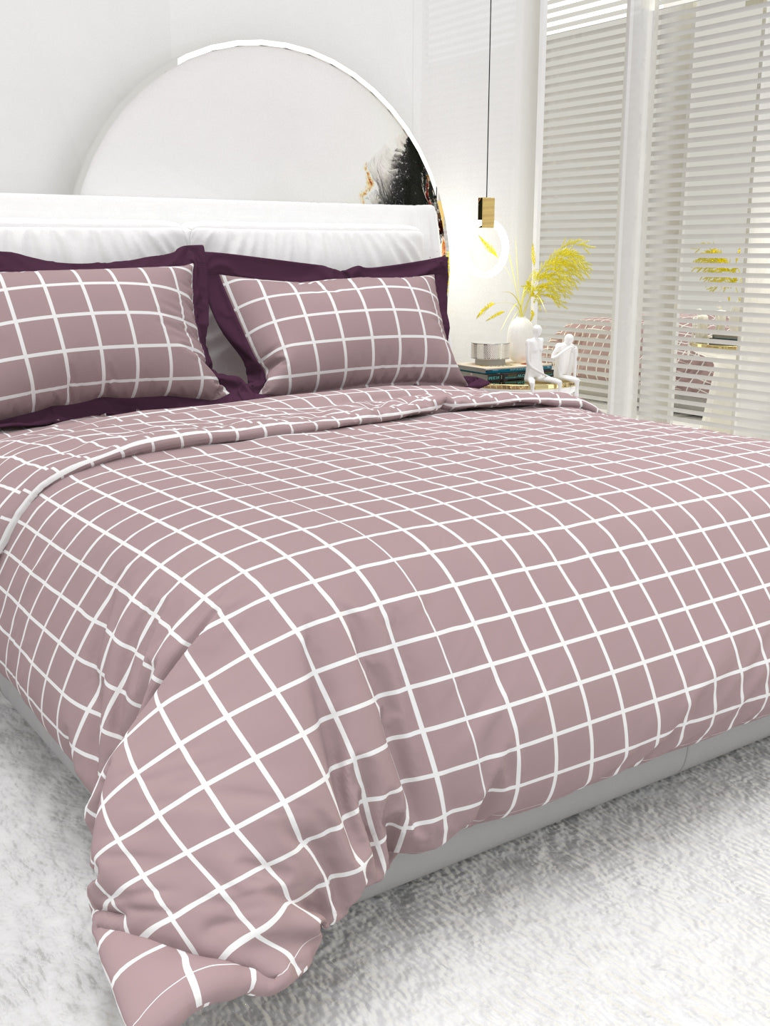 Carnation King Size Bedsheet Set with Contrast Border -Wine