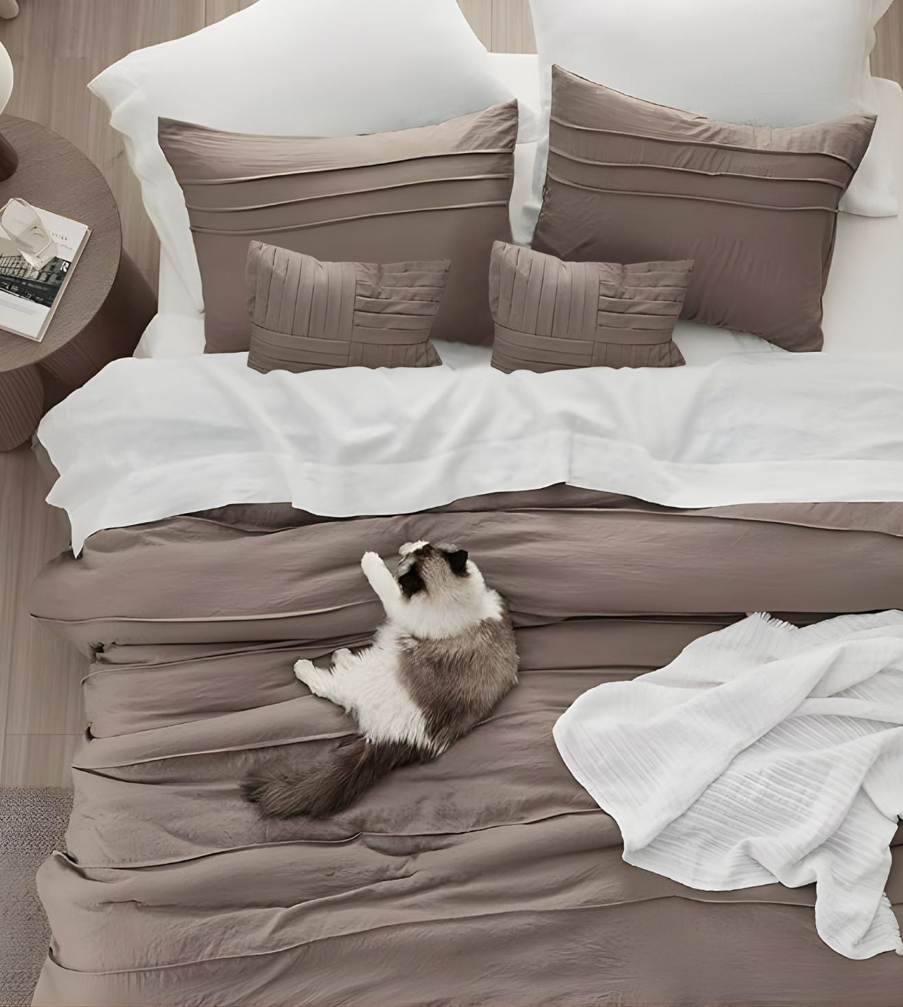 Elysium 5-Piece Hand-Pleated Comforter Ensemble (400Tc Satin) - Mocha