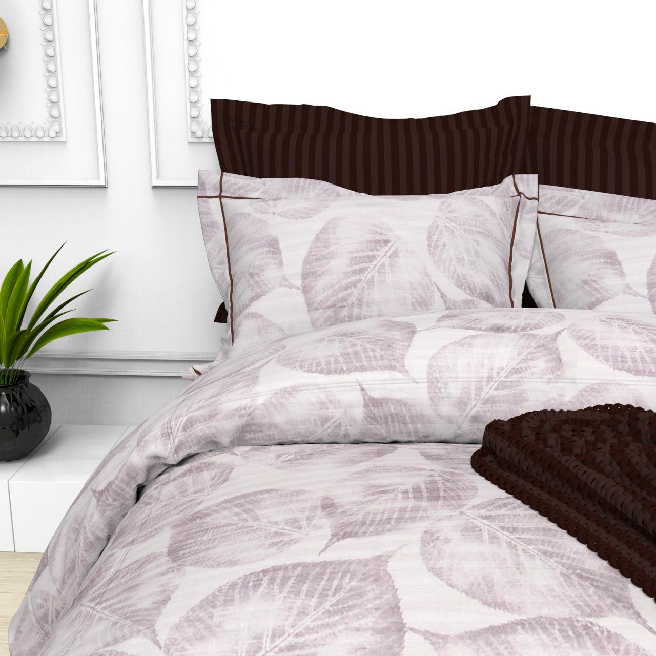 Christie King Size Self-Striped Satin Bedsheet Set (4 Pillow Covers)