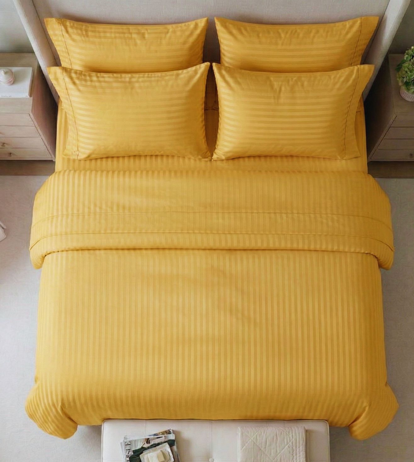 Sapphire 3-Piece 100% Cotton Satin Bedsheet Set - Yellow