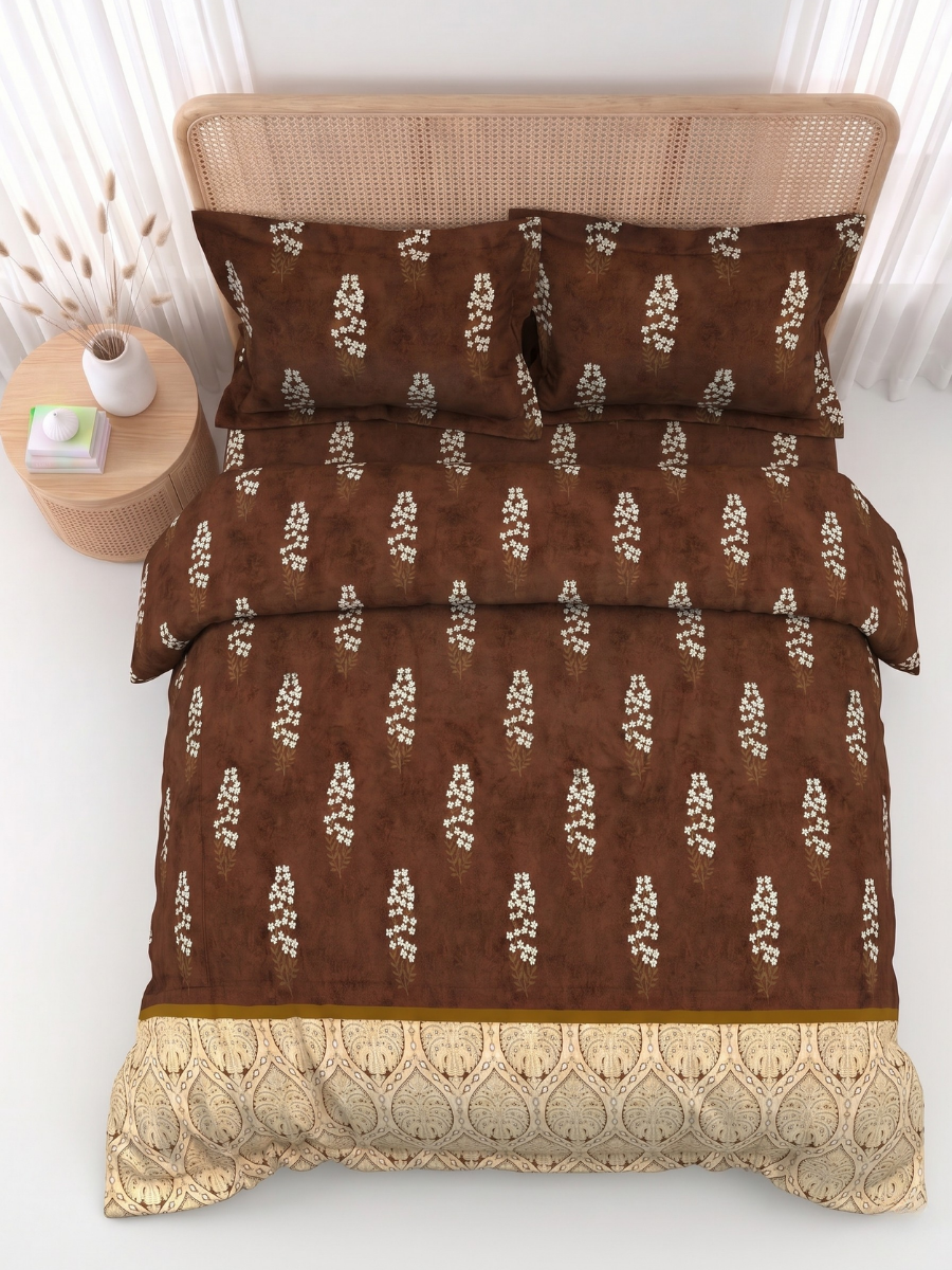Bruno King Size Reactive Satin Bedsheet Set - Dark Brown