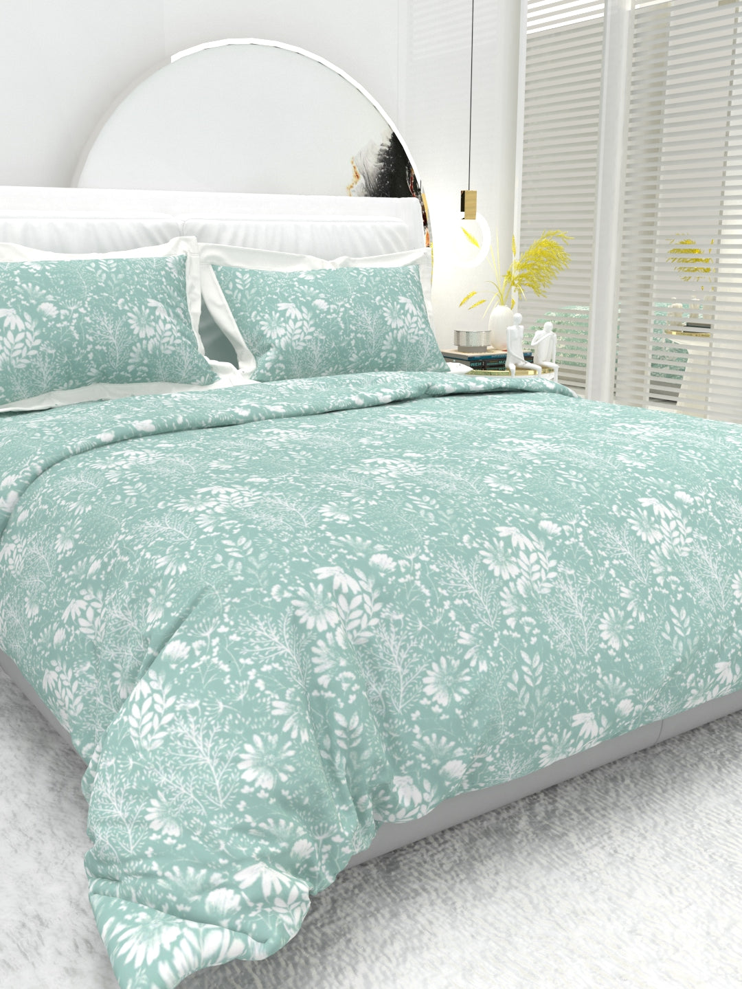 Carnation King Size Bedsheet Set with Contrast Border - Cyan