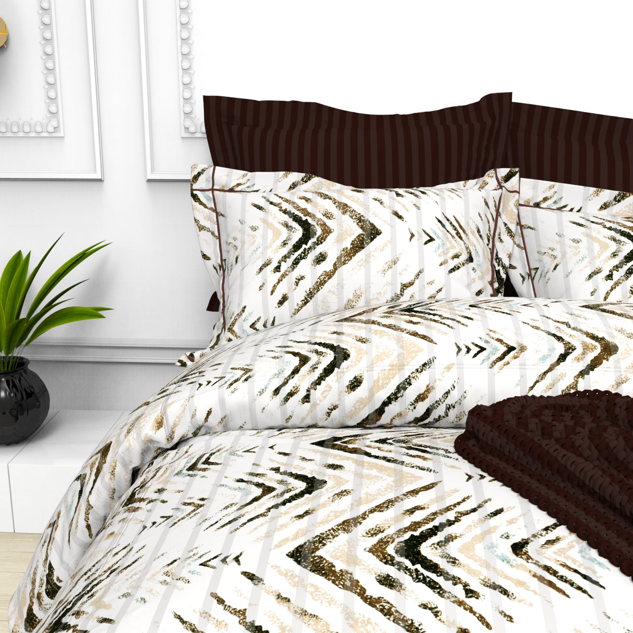 Christie King Size Self-Striped Satin Bedsheet Set (4 Pillow Covers)