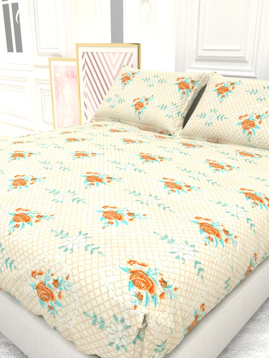 Georgia Double Size Satin Twill Bedsheet Set - Peach & Cream