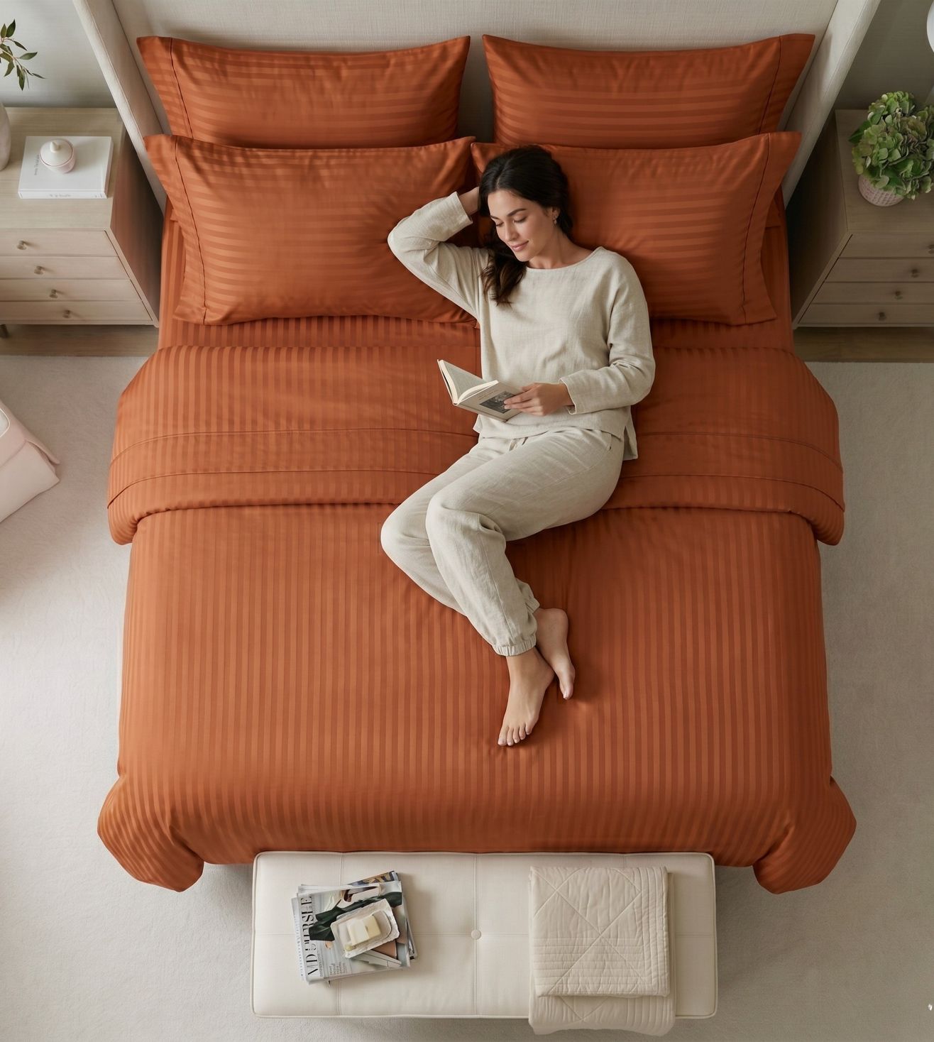 Sapphire 3-Piece 100% Cotton Satin Bedsheet Set - Rust