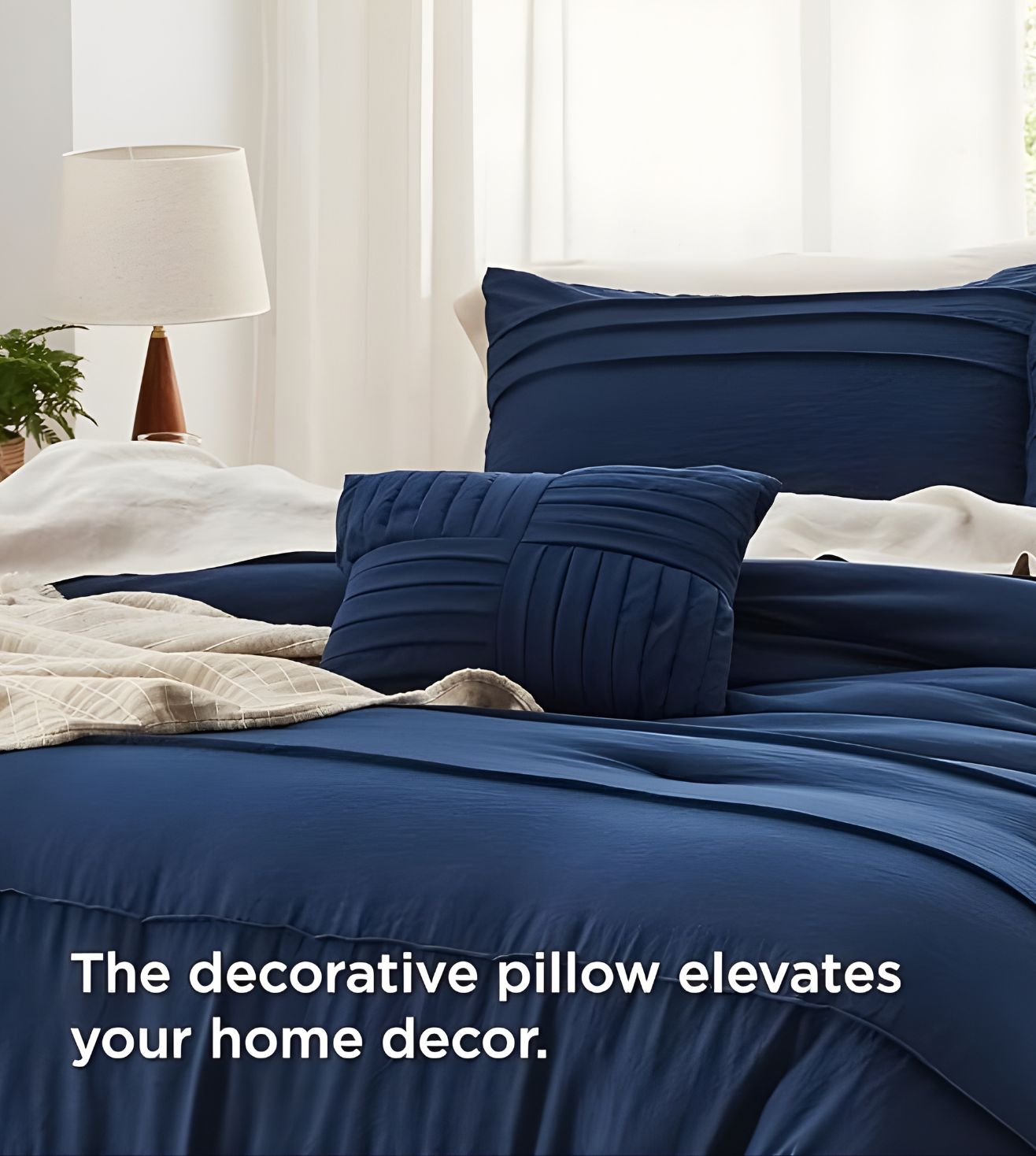 Elysium 5-Piece Hand-Pleated Comforter Ensemble (400Tc Satin) - Navy Blue