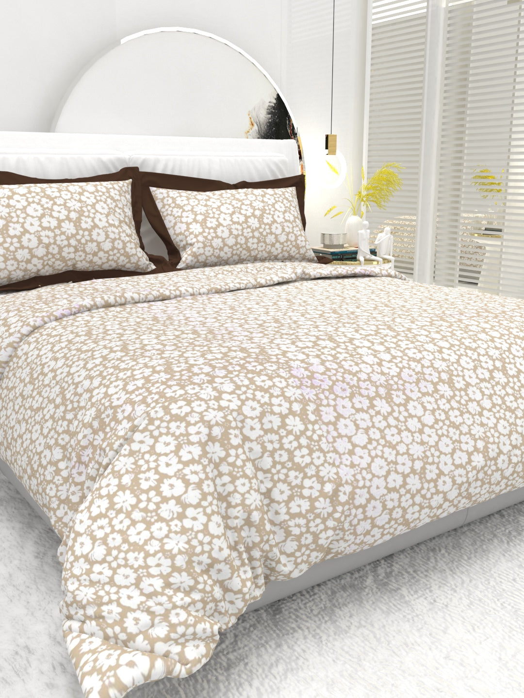 Carnation King Size Bedsheet Set with Contrast Border - Sand