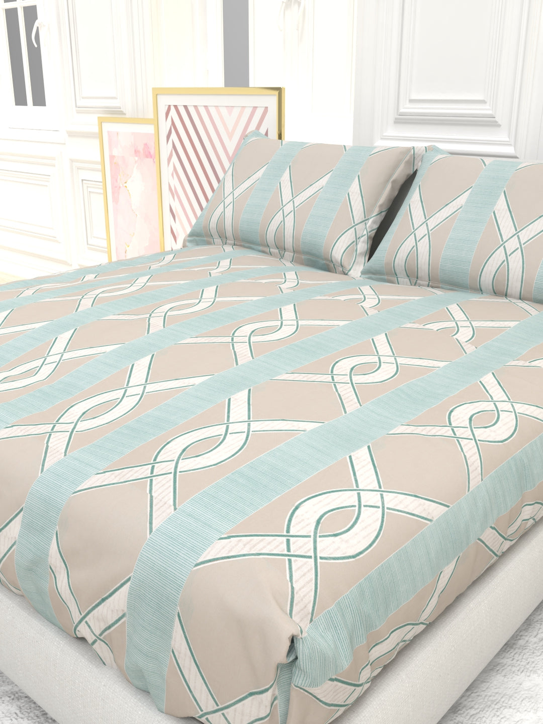 Orchid King Size Percale Bedsheet Set - Dusty Pink & Blue