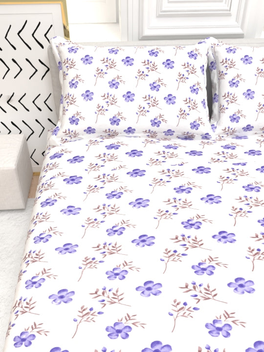 Clay Double Bed Pure Cotton Sheet Set - White & Blue