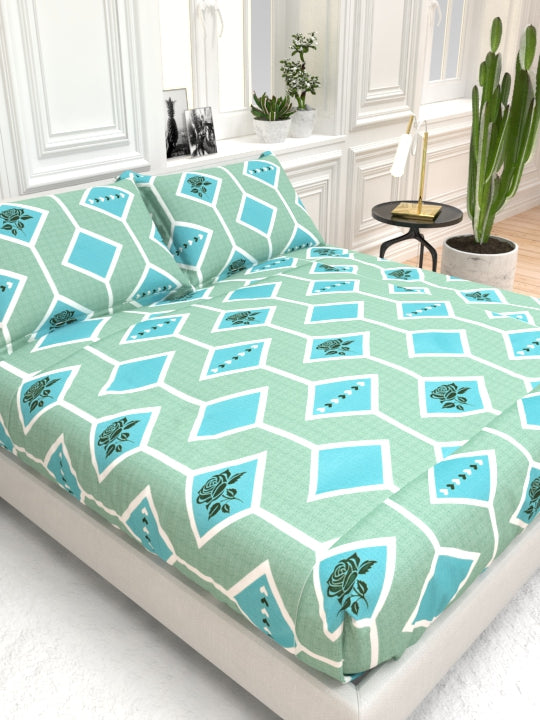 Clay Double Bed Pure Cotton Sheet Set - Cyan Blue