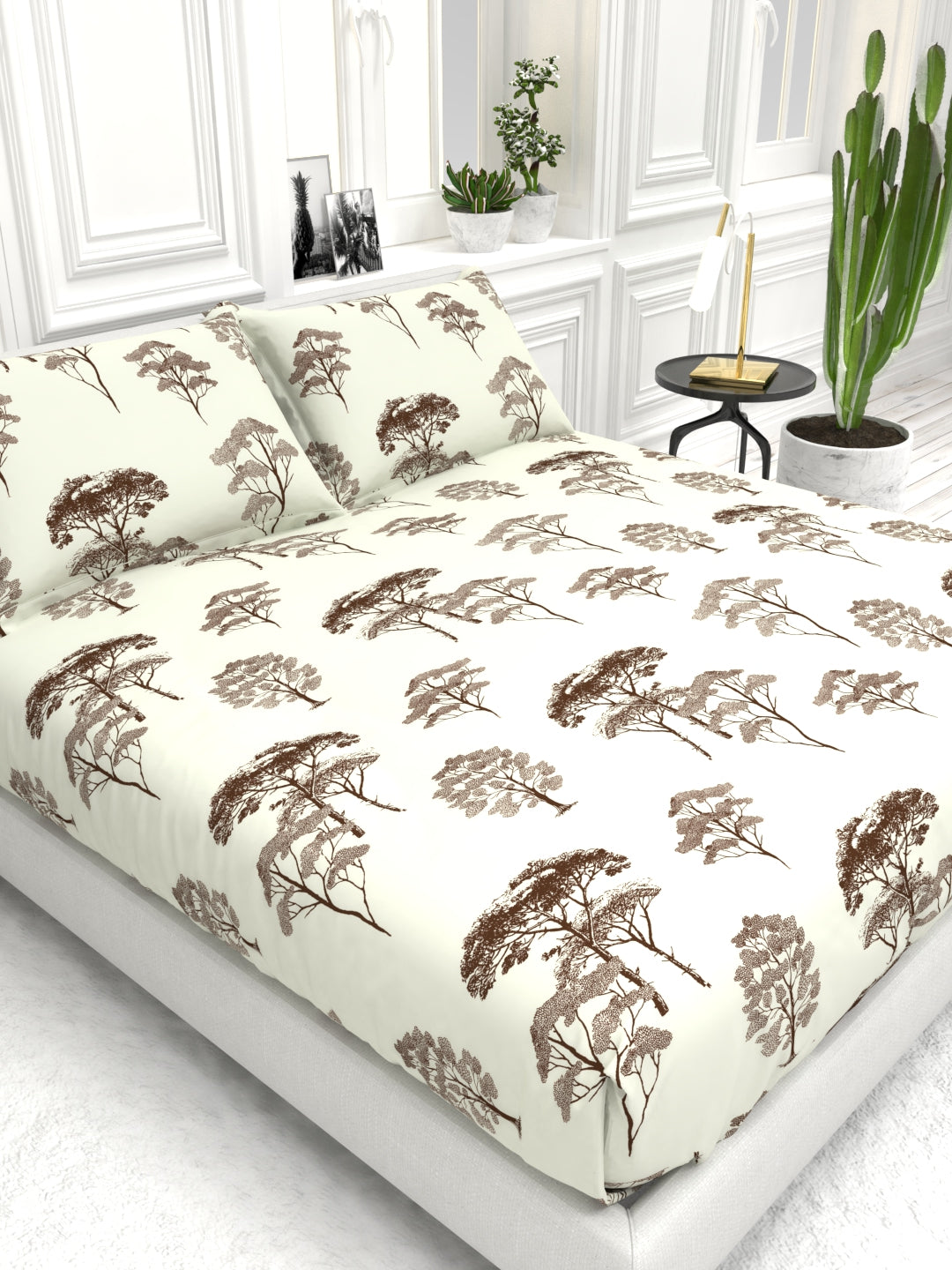 Bruno King Size Reactive Satin Bedsheet Set - Ivory