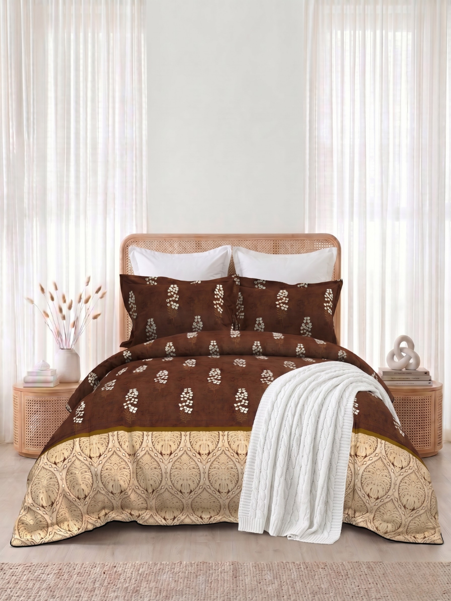 Bruno King Size Reactive Satin Bedsheet Set - Dark Brown