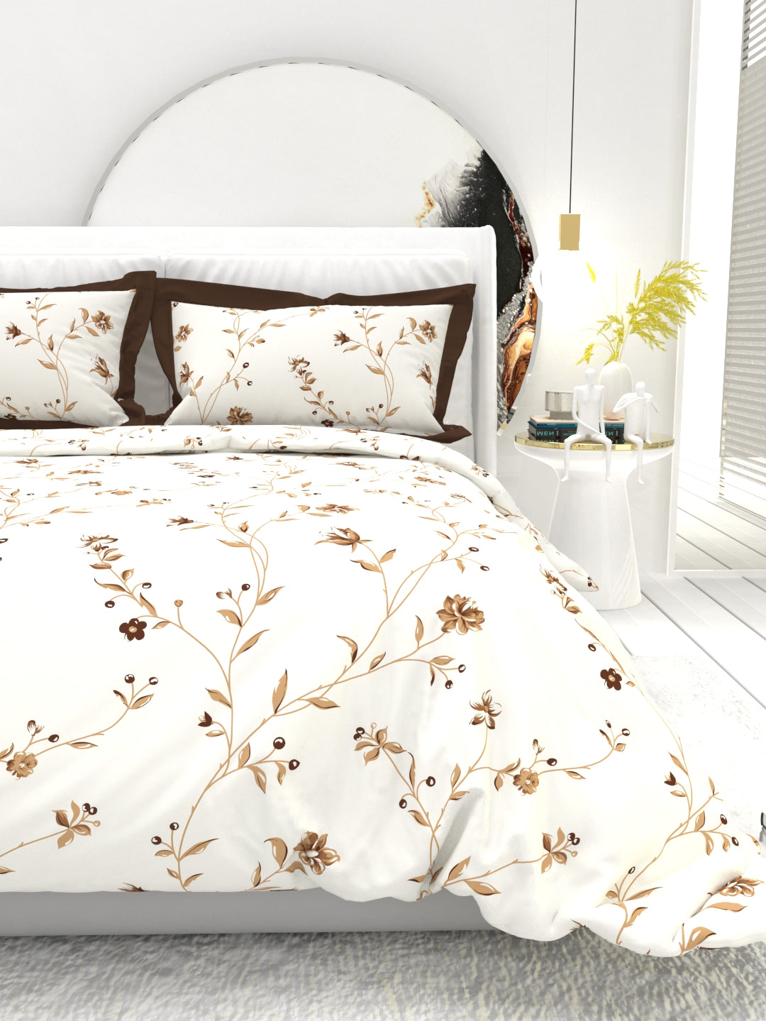 Carnation King Size Bedsheet Set with Contrast Border - White & Gray