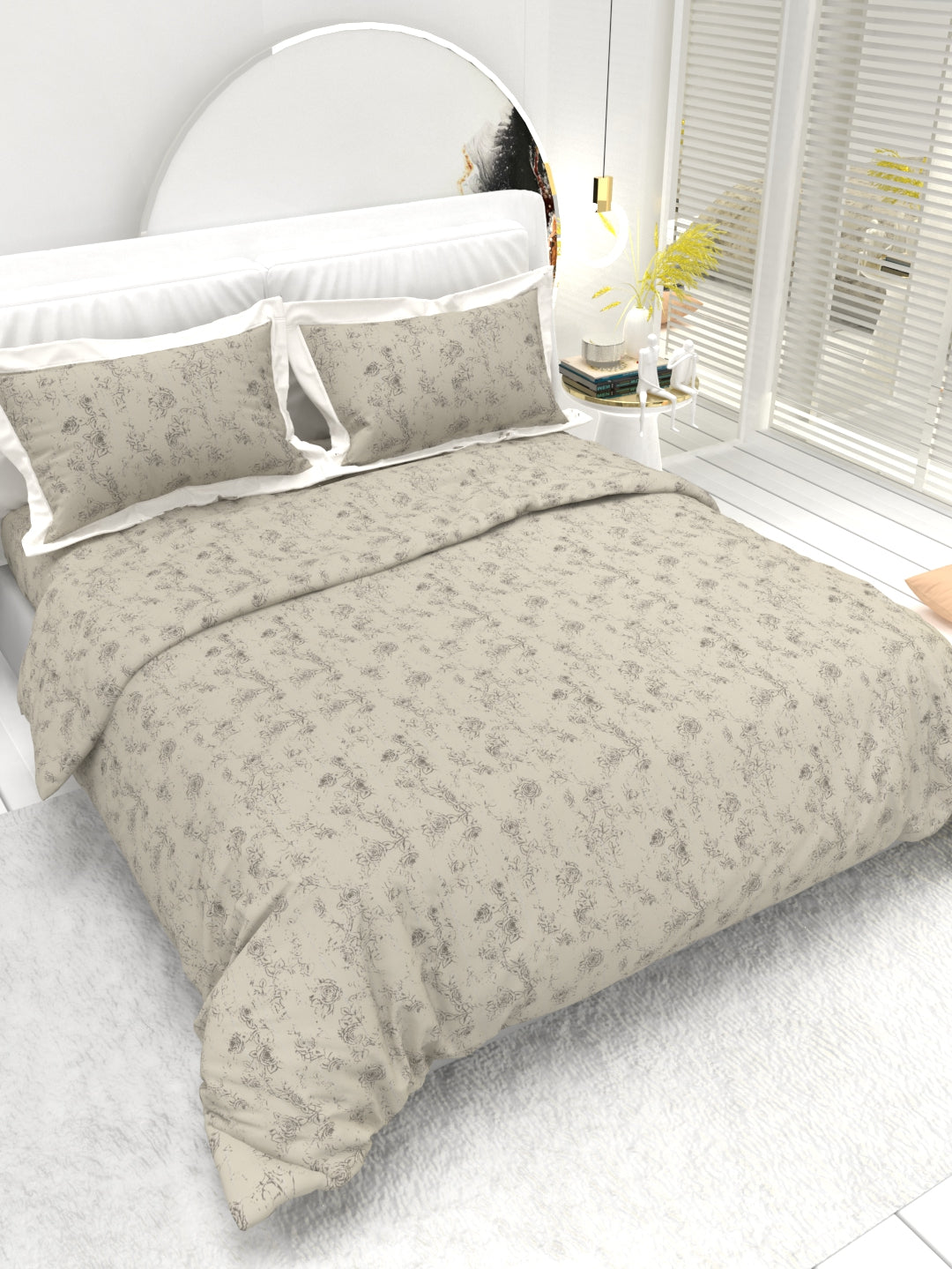 Carnation King Size Bedsheet Set with Contrast Border -Taupe