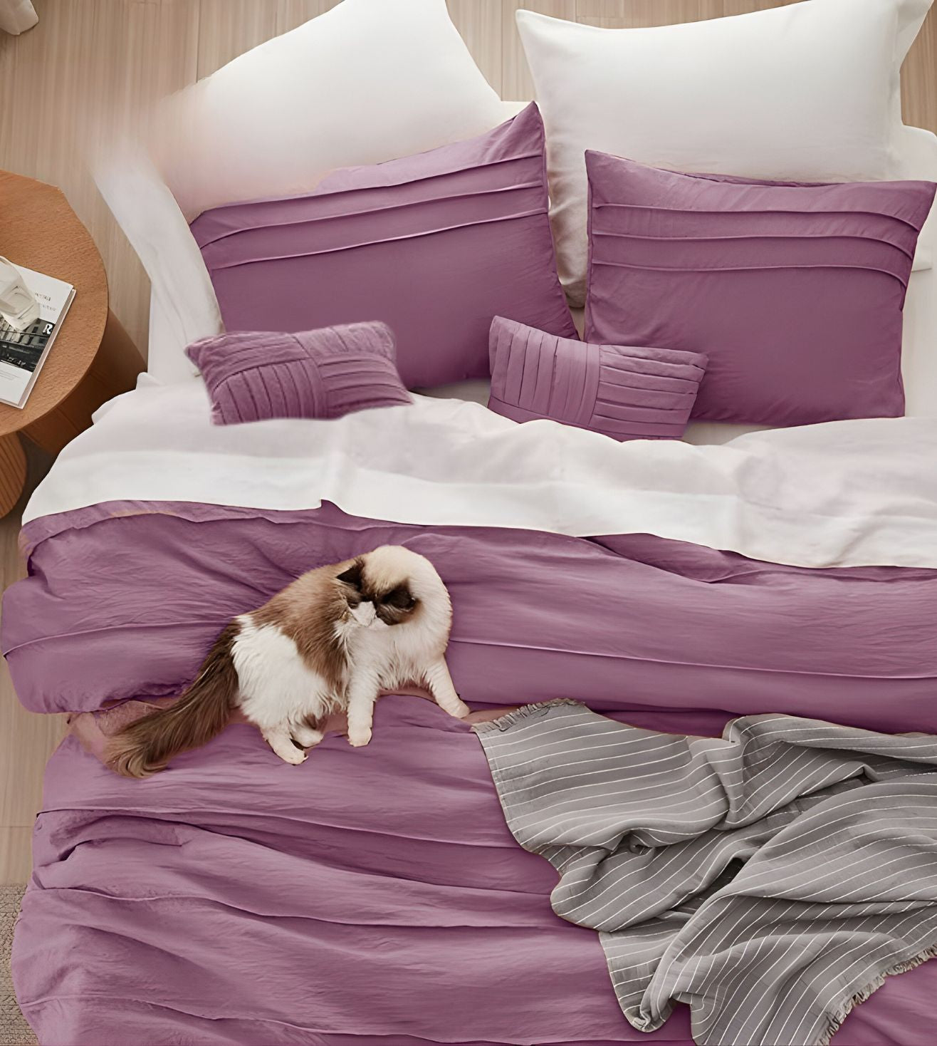 Elysium 5-Piece Hand-Pleated Comforter Ensemble (400Tc Satin) - Plum