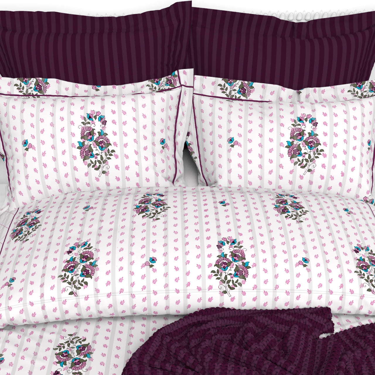 Christie King Size Self-Striped Satin Bedsheet Set (4 Pillow Covers)