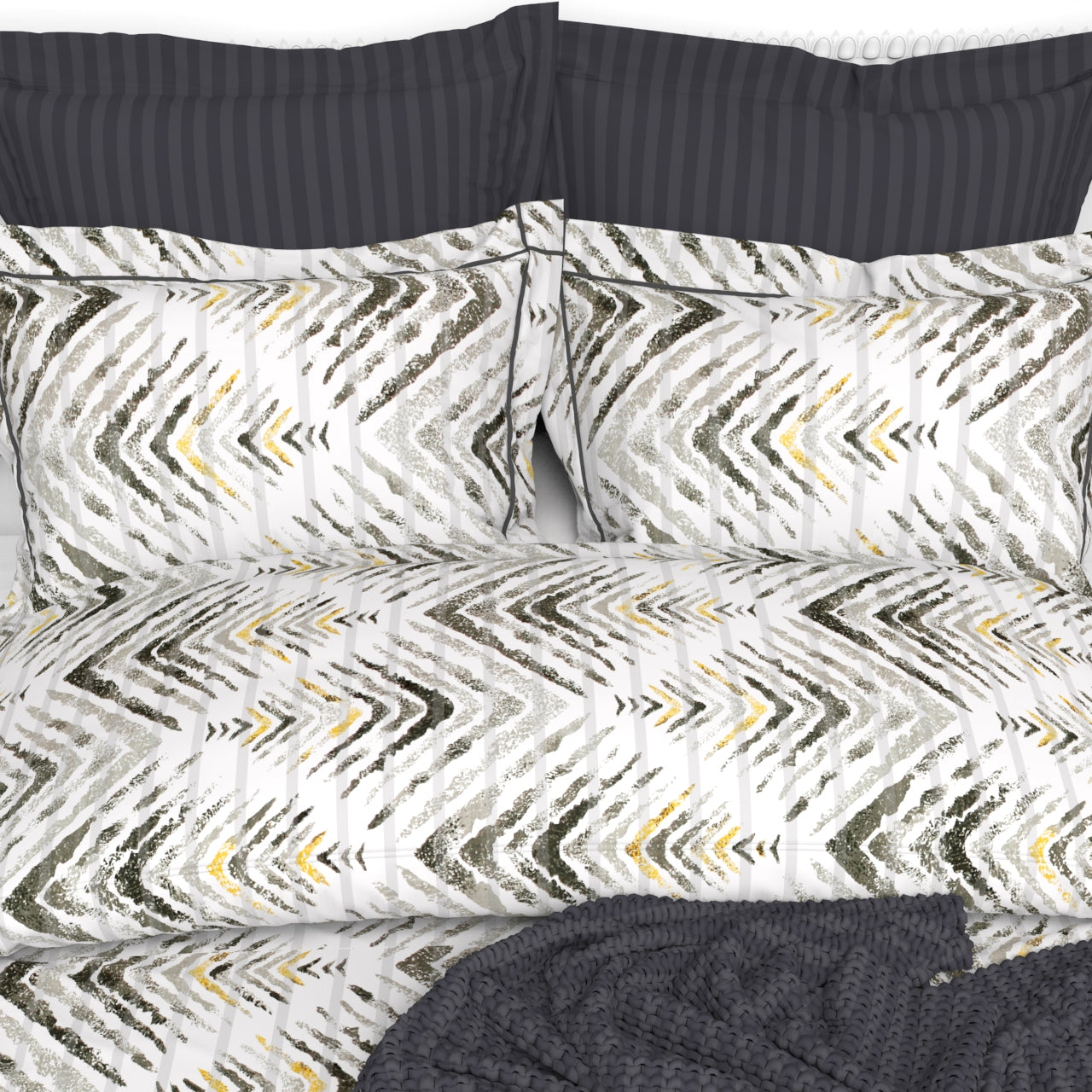Christie King Size Self-Striped Satin Bedsheet Set (4 Pillow Covers)