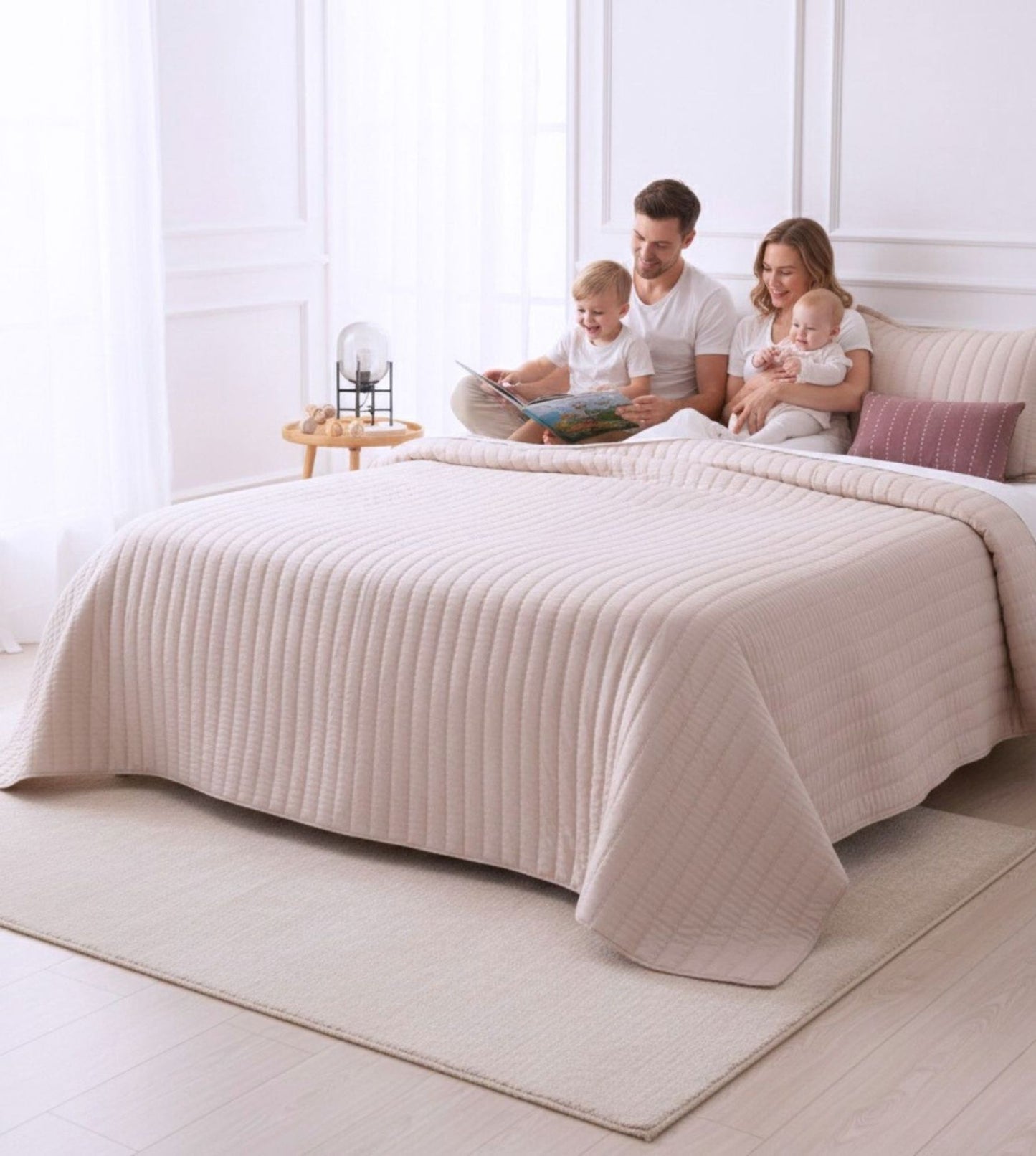 Luna 5-Piece Quilted & Embroidered Bedcover Ensemble - Dusky Pink