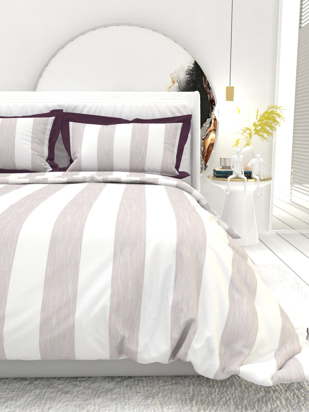 Carnation King Size Bedsheet Set with Contrast Border - White & Wine